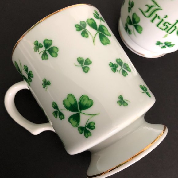 LEFTON Vintage "Irish Coffee" Footed Mugs Shamrocks & Clovers NWT - Picture 2 of 5